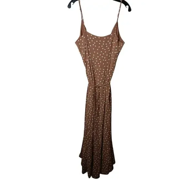 L*Space Brown White Polka Dot Maxi Dress L Large Spaghetti Strap Wrap - Picture 8 of 16